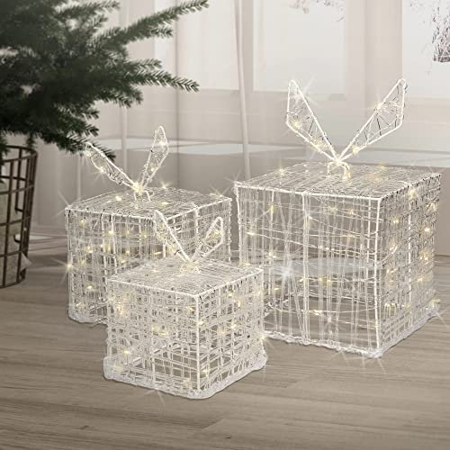 ECD Germany 3er Set LED Geschenkboxen, 90 LEDs Warmweiß, Metall, Strombetrieben, IP44 Wasserdicht, Innen/Außen, Weihnachtsdeko Weihnachten Geschenk Beleuchtet Weihnachtenbox Dekoration Leuchtkästen