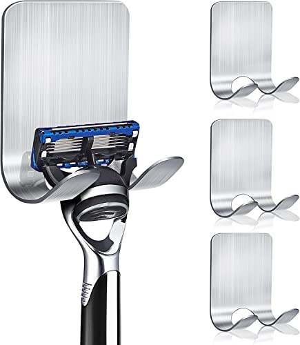 VIGIME Razor Holder for Shower, 4 Pack Stainless Steel Razor Holder Hooks, Waterproof Self-Adhesive Shaver Holder Hanger Hooks for Bathroom Kitchen to Organize Loofah Robe Towel Plug Coat