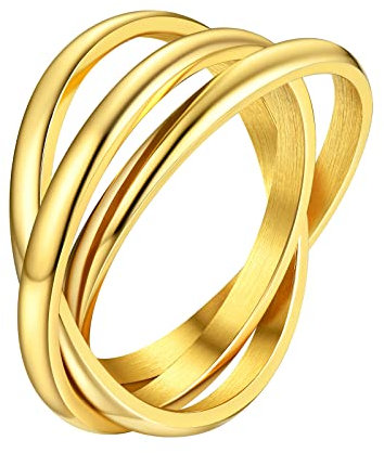 Supcare Eheringe Damen 3er Ringe Engagement Ring Edelstahl Gold beweglicher Ring Rolling Fingerring Trinity Ring Dreier Ring Anxiety Relief Ring vergoldete Wickelring Modeschmuck für Geburtstag
