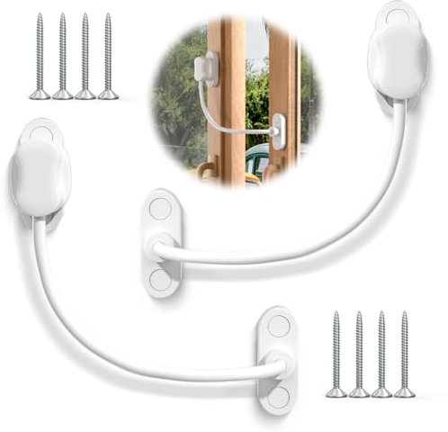 Bwintech 10 Pack White Keyless Window Restrictor, UPVC Window Security Cable Lock Limits Open Spaces to Keep Children Safe and Prevent Injury and Theft