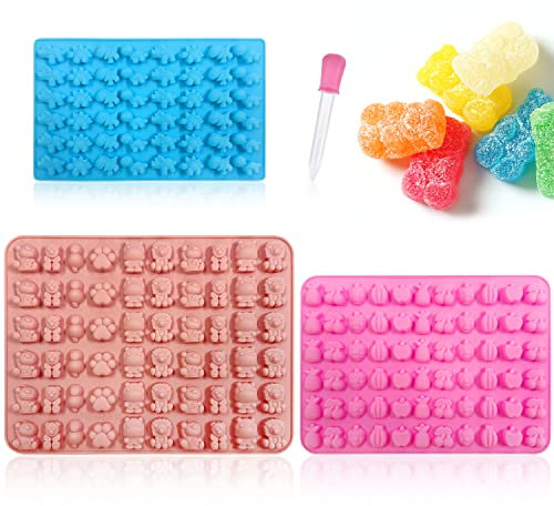 3 moldes de silicona con 1 cuentagotas de silicona para animales, moldes de fondant de silicona para frutas, moldes de dinosaurio, herramientas para hornear gelatina, galletas, chocolate