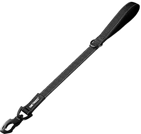 OneTigris Bolt Kurzführer Hund 52cm, Hundeleine Kurz mit Tiger Zahn Metallclip und Weiche Polsterung, Reflektierend Nylon Hundeleine Geeignet für Mittlere Große Hunde Schwarz