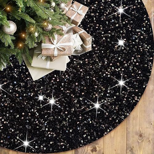 Weihnachtsbaum Rock Schwarz 21 Zoll Meerjungfrau Pailletten Baum Rock Samt Halloween Baum Röcke Glitzer Baumdecke Rock für Tischplatte Bäume Weihnachtsbaum Rock Matte für Frohe Weihnachten Winter