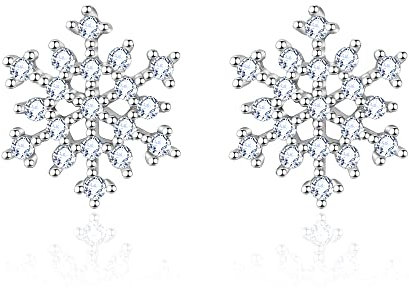 Schneeflocken Ohrringe für Damen 925 Sterling Silber Zirkonia Winterfeier Blumen Schneeflocken Ohrstecker Weihnachtsschmuck Geschenke für Frauen Mädchen Teenager