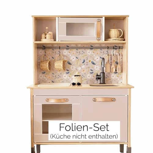 Mica-Mica Klebefolie für DUKTIG Spielküche: Kinderküche individuell gestalten & pimpen mit hochwertiger PVC-freier Folie (entzückende Wiesenblumen, Klebefolie - Rückwand & Türen)