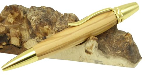 Holz Kugelschreiber Unikat handgemacht aus Edelhölzern | handgedrechselt | personalisierbar mit Lasergravur | Modell Polaris | tolle Geschenkidee (Olive, gold)