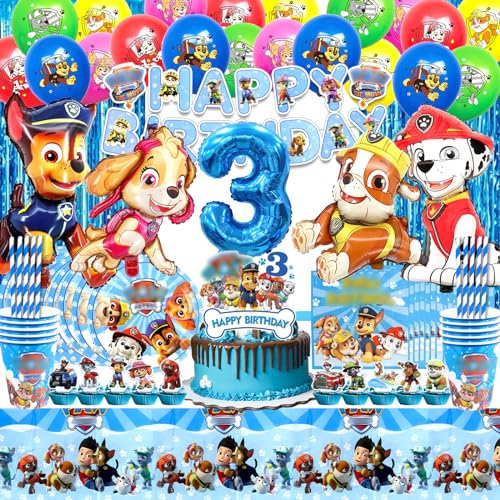 Paw dog Ballon 3 Geburtstag Deko, Geburtstagsdeko Partygeschirr, Paw dog 3 Jahre Luftballon Party Set, 3 Jahre Luftballons Geburtstag, 3 Deko Kindergeburtstag