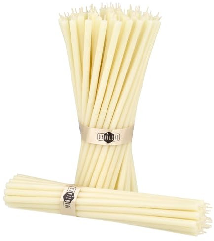 Danilovo Bougies en Cire d'Abeille Pure, Bougies Naturelles pour la Prière à l'Eglise, Rituales, la Méditation, Décoration pour le Gâteau d'Anniversaire, 18,5 cm de long, Lot de 50 (Blanc)