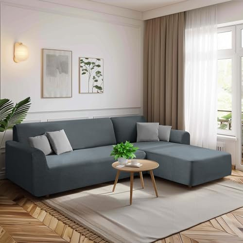 HEYOMART Sofabezug Ecksofa L Form Stretch Spandex Jacquard Sofa Überzug Universal Couchbezug Für 1/2/3/4 Sitzer - 1 Sitzer, Grau (L Form Ecksofa Erfordert Zwei)