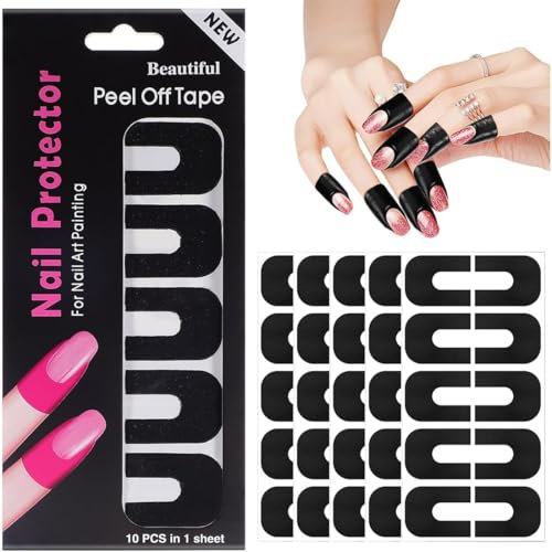 PLABBDPL 50Pcs Nagellack Schablone, Nail Polish Stencil, Nail Painting Guide, Nägel Edge Hautbarriere Kit, Nail Art Lackschutz Spitzenschutz, Nagelkunst Grundlegendes Werkzeugzubehör, Schwarz