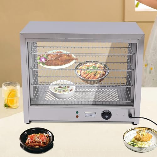 CCAUUB 4 Etagen Heiße Theke Warmhaltevitrine Thermostat 30-85°C 220V, Warmhaltevitrine Aufsatzvitrine Speisenwärmer Warmhaltetheke Einstellbares Imbiss für Kantinen Bäckereien Cafés