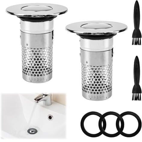MININUSI Tapón Lavabo Click Clack Tapones de Desagüe Lavabo Tapa Desague Lavabo baño Valvula de Click Clack Tapon Universal con Cesta Filtro para Lavabo de 34 a 40mm Bidé Fregadero Bañera, Crome