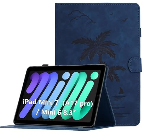Funda para iPad Mini 2024 A17 Pro/iPad Mini 7 2024/iPad Mini 6 2021 8,3 Pulgadas PU Protectora Carcasa con Auto Activación/Reposo y Cierre Magnético Múltiple Ángulo Soporte Cubierta,Azul Marino