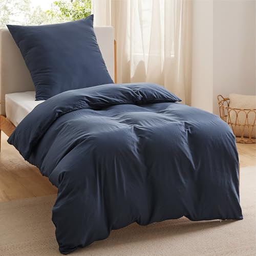 Bedsure Bedding Housse de Couette 140x200 cm - Parure de lit 1 Personne 140 x 200 certifié Oeko-TEX - Housses de Couettes 140x200 + Taies d'oreiller 65x65 avec Fermeture Éclair - Bleu Marine