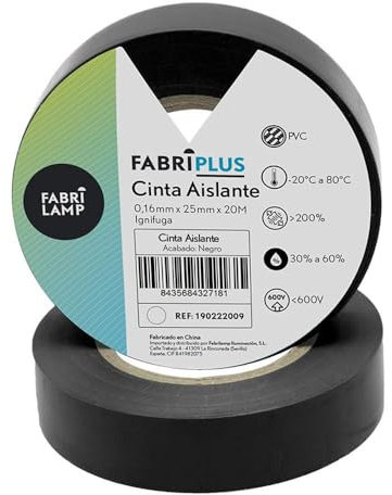 Blendend Cinta Aislante Ancha PVC Negra 25mm x 20m, flexible y duradera, ideal para aislar conexiones eléctricas y reparar cables.