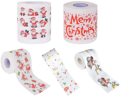 Papier Toilette De Noël – Rouleaux De Papier Toilette De Noël en Forme De Renne du Père Noël, Papier Toilette À Motif De Noël, Serviettes en Papier Toilette pour Noël – Cheminée De Noël