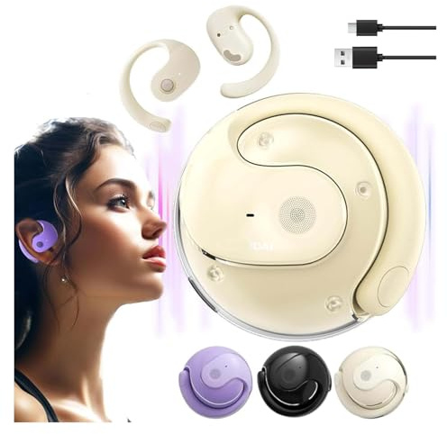 Hliloy T26 Pro Wireless Bluetooth Ai Translation Earbuds, Hy-T26 Pro Ows Wireless High Precision Bluetooth Translation Headphones Supports 75 Languages Real Time,Translating Earbuds Real Time (Beige)