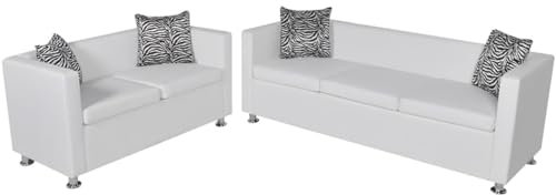 Brokky Sofa-Set Kunstleder 3-Sitzer + 2-Sitzer Weiß Kunstledersofa Loungesofa Couch mit Kissen