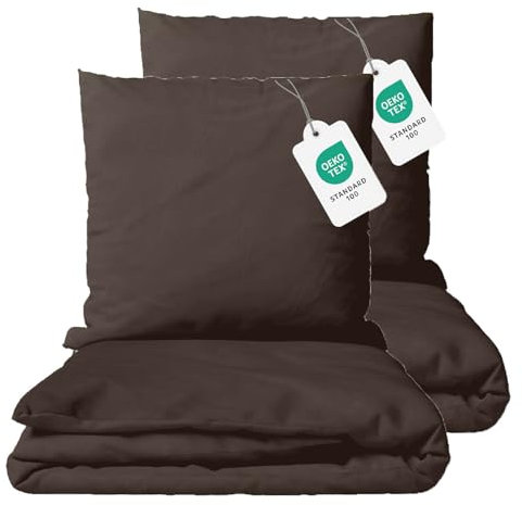 Class Home Collection Bettwäsche 135x200 Baumwolle 4 teilig Renforce Bettwäsche-Set mit Reißverschluss Uni Braun