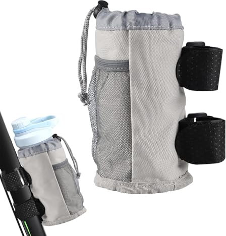 Bicycle Water Bottle Holder with Mesh Pockets, Drink Holder Bicycle Insulated, Bicycle Water Bottle Holder Suitable for Folding Bikes, Prams, Screwless Bicycles (Grey)