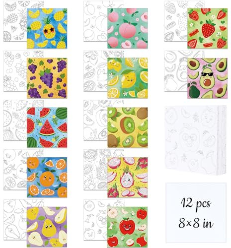 HOMDAT Pre Drawn Canvas, 12 PCS Pre Drawn Canvas Painting Kit 8x8 in Paint Art Set Sunset Mountain Scenery for Adults DIY Painting and Sip Party Supplies Outdoor Parties Birthday Gifts