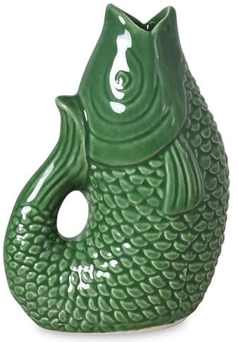 Vase Fisch böhmisch, dekorativ, aus Steinzeug, Symbol für Fülle, Maße 12 cm (Grün)