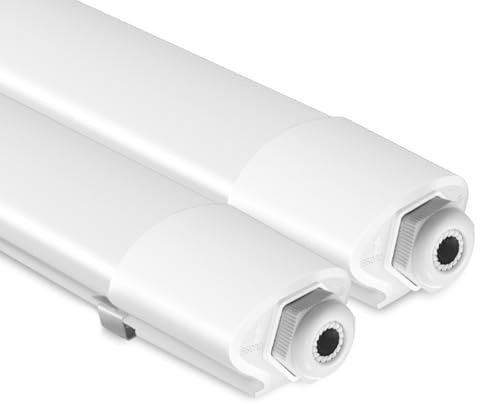 zemty 2 Stück Feuchtraumleuchte LED Röhre 60CM, 3000K/4000K/6500K 18W 1980LM LED Deckenleuchte, IP65 Wasserfest Lichtleiste für Kellerlampe, Werkstattlampe, Küchenlampe, Badlampe