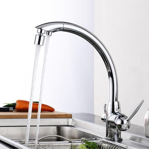 XDSMB 3 Wege Wasserhahn Küche Chrom Zweigriffmischer Spüle 360° Drehbar