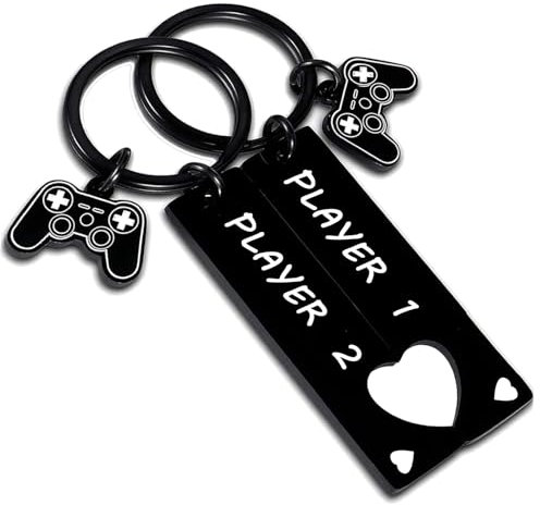 Tihnvk 2PCs Gamer Keychain Funny Boyfriend Husband Gifts from Girlfriend Wife Valentine's Day Gifts Matching Couple Friend Keychains for Gamer Players