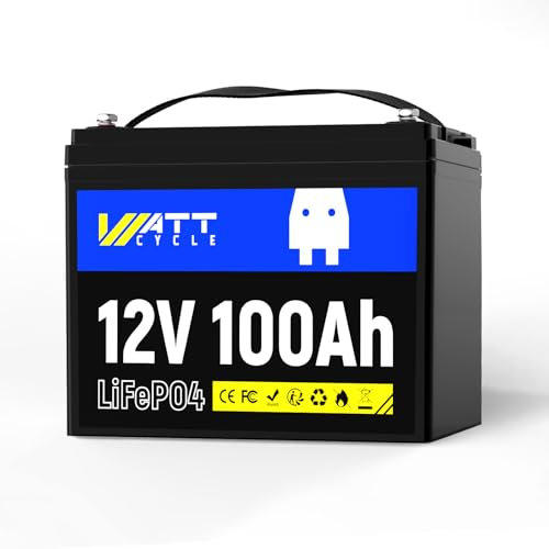 WattCycle LiFePO4 100Ah 12V Lithium Batterie mit Bis Zu 15000 Zyklen, Schutz gegen Niedrige Temperaturen, 10 Jahre Lebensdauer, 1280Wh Lithium Solarbatterie für Wohnmobil, Camping,Heim-Energiespeiche
