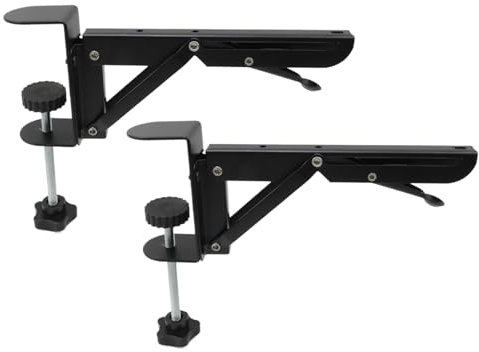 Chinflly 1 Set Desk Extension Folding Shelf Brackets,Metal Tablet Mount Arm Computer Desk Extender Clamp,Keyboard Rack Desktop Extension Tray,Black Large Clip