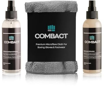 COMBACT Boxing Glove Cleaning Kit – Antibacterial Spray, Refresher Spray & Fast-Drying Microfibre Cloth | Odour Remover, Deodoriser & Sanitiser for Boxing, MMA, Muay Thai & Gym Gear