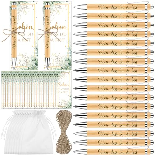 ElaDüne 24Sets Dankeschön Gastgeschenke Hochzeit Holz Kugelschreiber Schön Dass Du Bist Druckkugelschreiber Abschied Geschenke für Kollegen Erzieherin Hochzeit Kommunion Taufe Geburtstag Geschenk