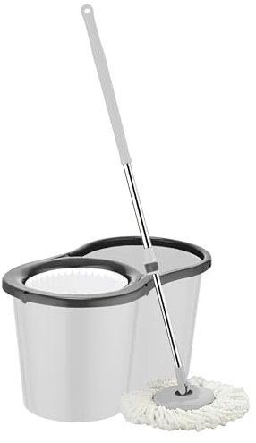 STL Mop and Buckets Sets with 360° Microfiber Rotating Head, Spin Mop for Cleaning Floors, Anti-splashing Strong And Sturdy Material, Mop Bucket With Wringer,Easy Floor Moping System (16L,White/Grey)