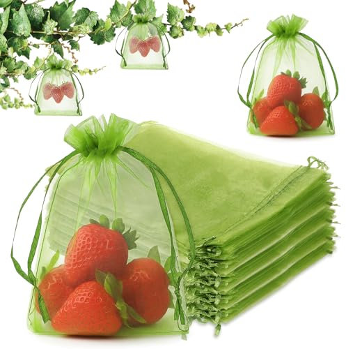 Ouligay 50pcs Fruit Protection Bags Army Green Bags for Fruits & Vegetables, Small Organza Bags for Fruit Trees, 15x10cm