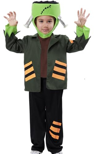 Disfraz Frankenstein Niño Halloween, Disfraz Monstruo Franky Verde Bebé, Gorro, Chaqueta y Pantalones para Halloween Carnaval Niño