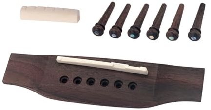 Gitarrensattel 1g16 1 Satz mit 6 Holzstiften für Gitarre | Kaffeefarbene Ausführung, Knochen Detail, Leichte Bauweise, als Bridge Pins für 1 Stück