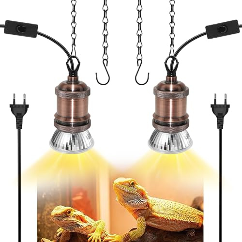 ZRLXFM 2 Stück E27 Keramik Lampenfassung mit 280cm Kabel, 150W Hitzebeständige Fassung mit Schalter für Terrarien Wärmelampe, Reptilien, Schildkröten, Hühnerstall – inkl. 1m Verstellbare Kette