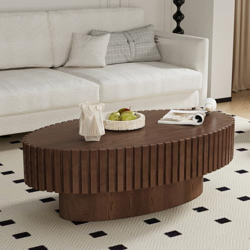 FeiZhiYanS Handgefertigter ovaler Couchtisch mit Rillenprofil | Modern, Minimalistisch, Elegant, Mid-Century-Stil, Stabiler Sockel, für Wohnzimmerwohnung