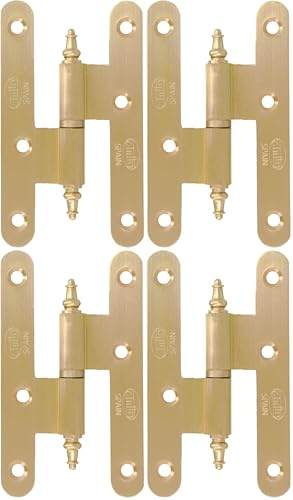 Amig - Pernio a la Izquierda - 100 x 58 x 2.3 mm - Arandela a Presión - Con Remate - Cantos Redondos - Sujeta Puertas con Firmeza - Latón Mate (Paquete de 4)