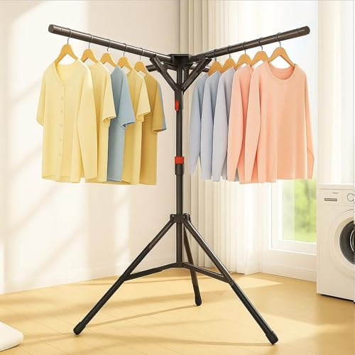 ANYVOYAGE Foldable Metal Clothes Drying Rack, Tripod Stand, Space-Saving for Indoor/Outdoor, Camping and Travel (Black)