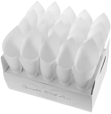 Beavorty Coni di Carta e Spazio per per Confetti Matrimonio con Porta Confetti e Vassoio Bianco, Coni con Funzione di Conservazione per Feste a Tema Classico