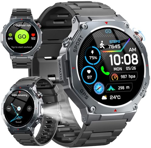 Jugeman Smartwatch Uomo, 1,43 HD Orologio Smartwatch Uomo con Chiamata Bluetooth,Militari Smart Watch Tracker 160+ Modalità Sportive,Classico nero
