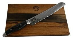 KAI Shun Nagare NDC-0705 Set de couteaux à pain damassés ultra tranchants, lame de 23 cm + planche à découper de 30 x 18 cm en bois de fût (chêne)
