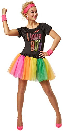 dressforfun Frauenkostüm 80er Jahre Popsternchen | Fetziges Partykostüm im 80er-Style | inkl. Schweißbändern und Stirnband (S | no. 301672)