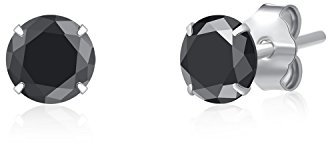 SILBERTALE Boucles d'oreilles à tige en argent sterling 925 avec oxyde de zirconium noir 3 mm-8 mm pour homme et femme, Argent sterling, Zircone cubique