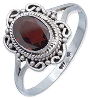 mantraroma Damen Ring 925 Silber Granat facettiert Edelstein rot ausgefallen verspielt