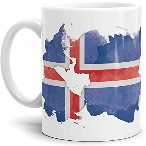 Tassendruck Flaggen-Tasse Island Weiss - Fahne/Länderfarbe/Wasserfarbe/Aquarell/Cup/Tor/Qualität Made in Germany