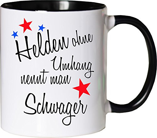 Mister Merchandise Becher Tasse Helden ohne Umhang nennt man Schwager Kaffee Kaffeetasse liebevoll Bedruckt Beruf Job Geschenk Weiß-Schwarz