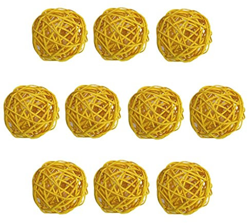 Sharplace 10 Stück Wicker Rattan Ball Ornamente Hochzeit Weihnachtsfeier Hängenden Dekor - Gelb, 5 cm
